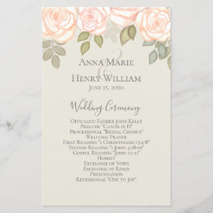 Programas de bodas con flores blancas y rosas de R