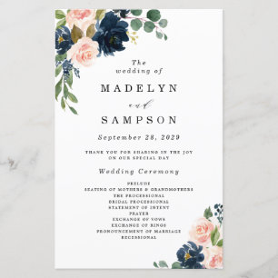Programas de bodas con flores rosas de Marina y Ru