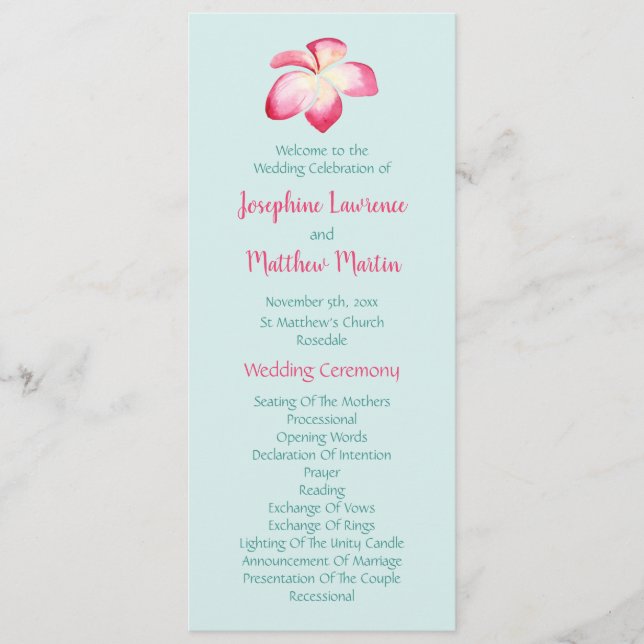Programas de bodas de flores de plumeria tropical (Anverso)