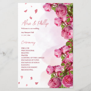 Programas de bodas de flores rosadas elegantes