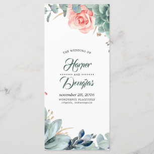 Programas de bodas de flores rosas y de vegetación