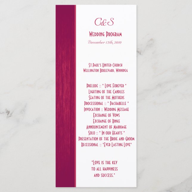 Programas de bodas de grano de madera rosa/blanca (Anverso)