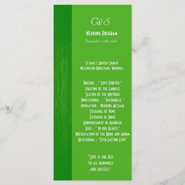 Programas de Bodas de Grano de Madera Verde/Verde (Anverso)