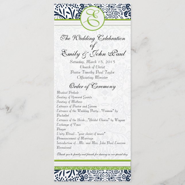 Programas de bodas de la Marina Apple Green Gray L (Anverso)