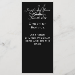 Programas de bodas de monograma blanco negro