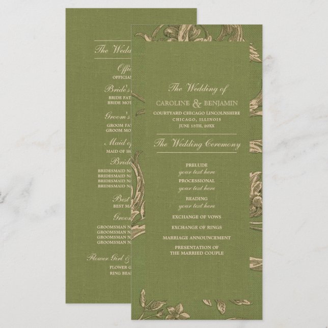 Programas de bodas de patrón de cosecha beige verd (Anverso / Reverso)