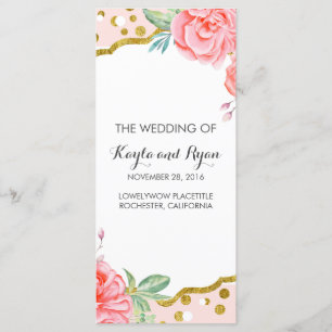 Programas de bodas de rayas florales rosadas Gold