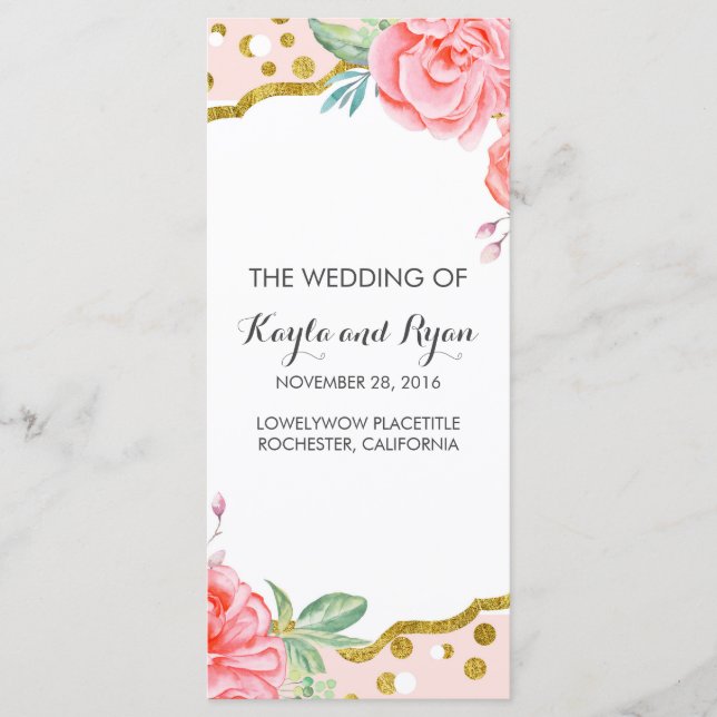 Programas de bodas de rayas florales rosadas Gold  (Anverso)