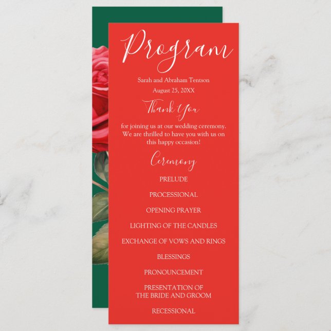 Programas de bodas de rosas rojas (Anverso / Reverso)