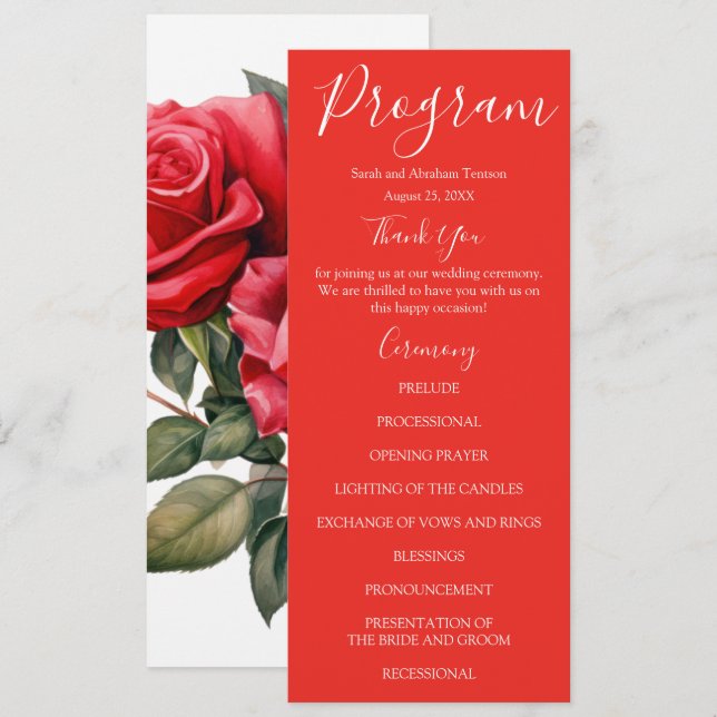 Programas de bodas de rosas rojas (Anverso / Reverso)