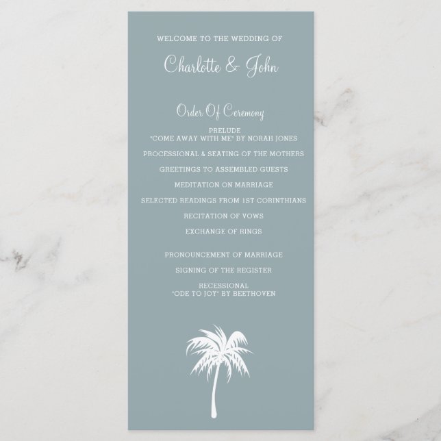 Programas de bodas en la playa Dusty Blue Palm Tre (Anverso)