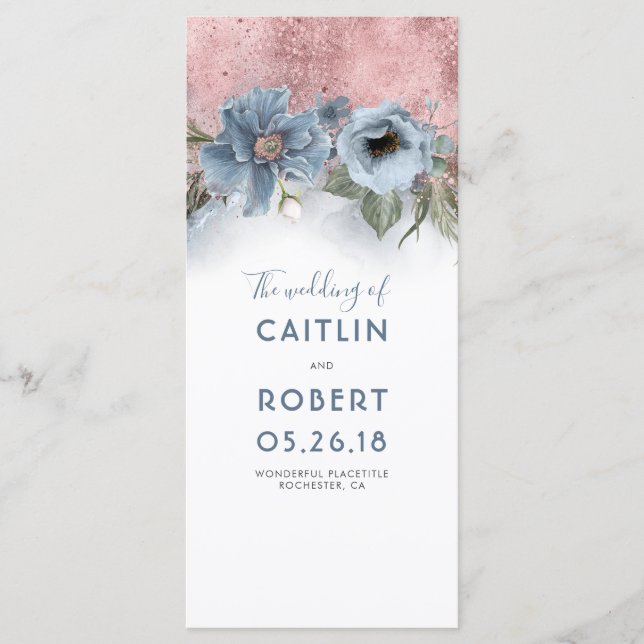 Programas de Bodas Florales de Oro Azul y Rosa Dus (Anverso)