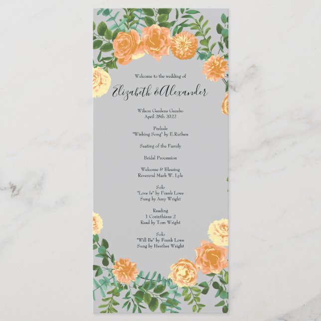 Programas de Bodas Florales de Peach & Grey Peony  (Anverso)