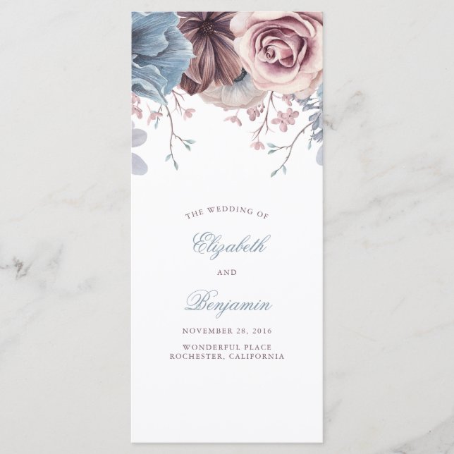 Programas de Bodas Florales Dusty Blue y Mauve (Anverso)