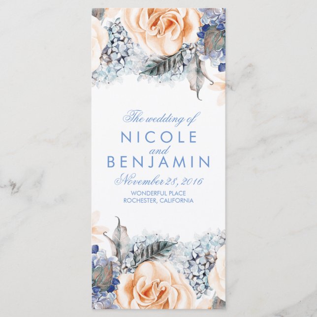 Programas de Bodas Florales Dusty Blue y Peach (Anverso)