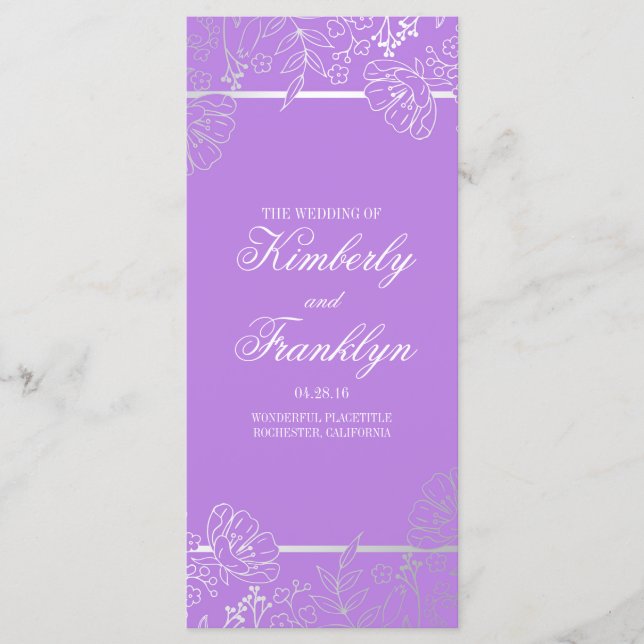 Programas de Bodas Florales Plateadas y Moradas Vi (Anverso)