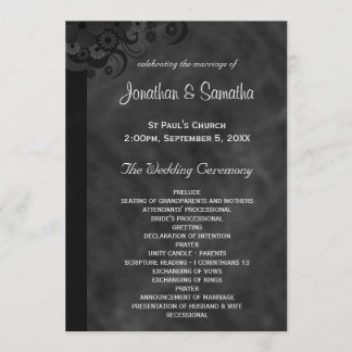 Programas de Bodas Góticas de Cartón Floral Negro