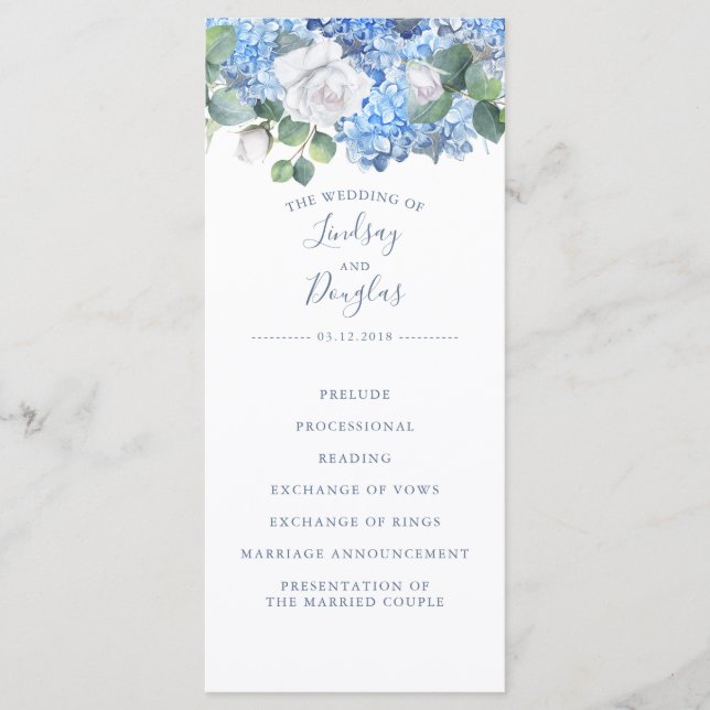 Programas de bodas Hydrangea Dusty Blue Garden (Anverso)