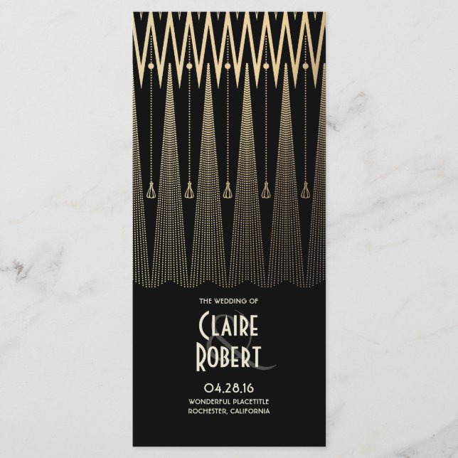 Programas de bodas negras y doradas Art Deco (Anverso)