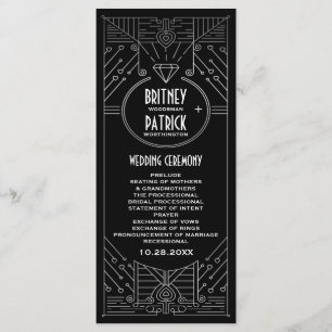 Programas de bodas negras y plateadas Art Deco