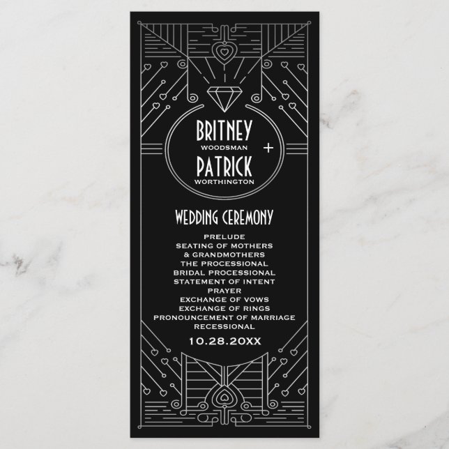 Programas de bodas negras y plateadas Art Deco (Anverso)
