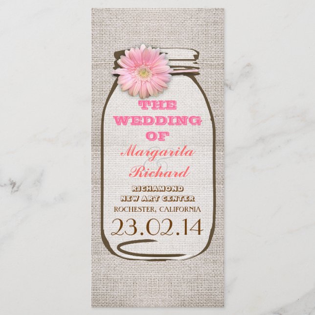 Programas de bodas rosadas con tarro de albañil rú (Anverso)