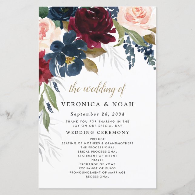 Programas de bodas rosadas de Rubor de Marina Blue (Anverso)