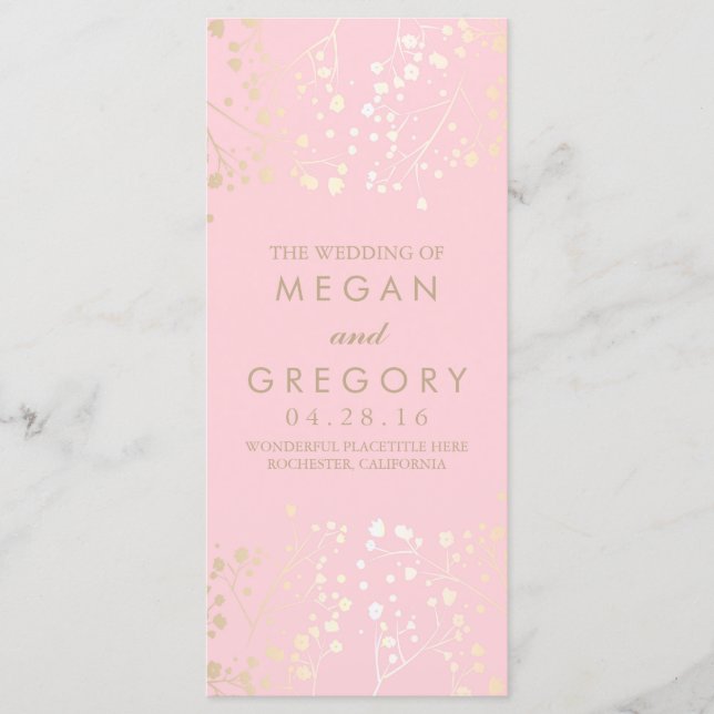 Programas de bodas rosadas y oro para el aliento d (Anverso)