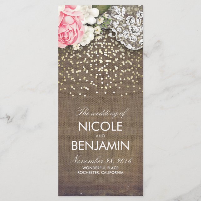 Programas de Bodas Rústicas Burlap Lace Gold Confe (Anverso)