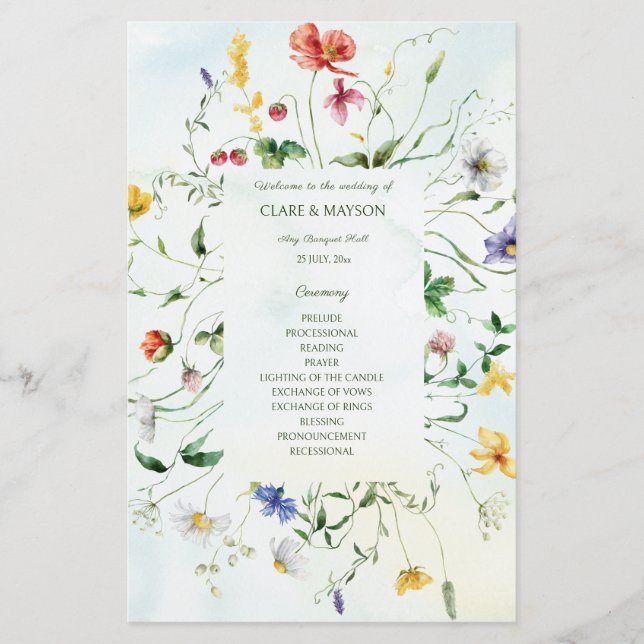 Programas de Bodas Rústicas de Romance Verde y Bla (Anverso)