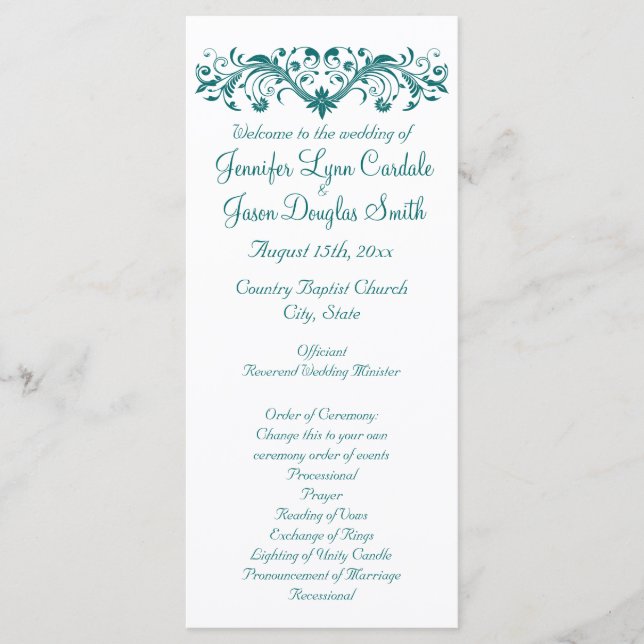 Programas de Bodas Verde azuladas Blancas y Elegan (Anverso)