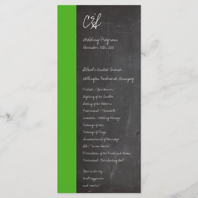 Programas de Bodas Verdes de Chalkboard (Anverso)