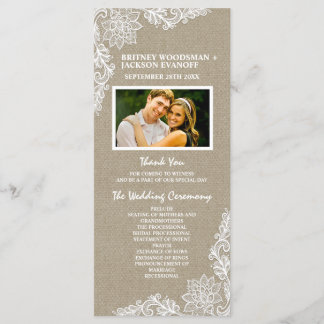 Programas de Burlap y de Boda de Lace