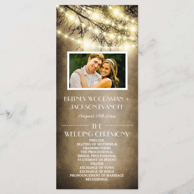 Programas de casamiento de árboles rústicos en un  (Anverso)