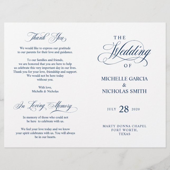 Programas de Ceremonia boda, Elegancia Clásica Neg (Anverso)