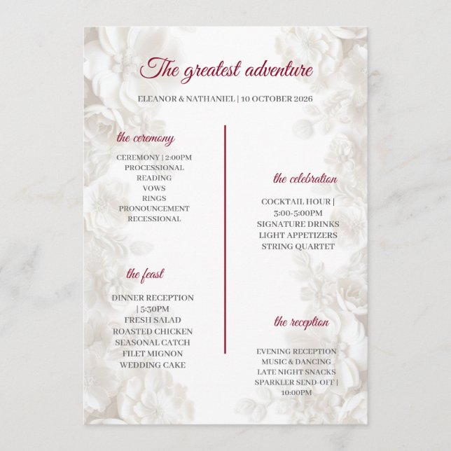 Programas de Ceremonia de Boda Burgundy con Floral (Anverso)