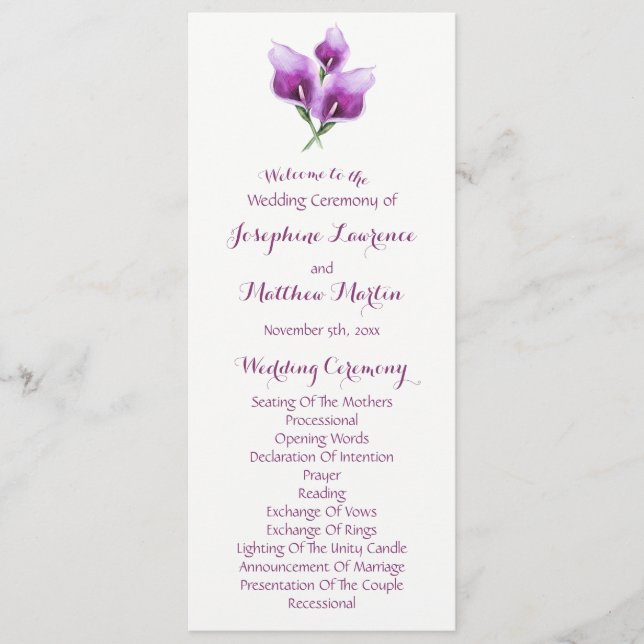 Programas de Ceremonia de Boda Floral Purple Calla (Anverso)