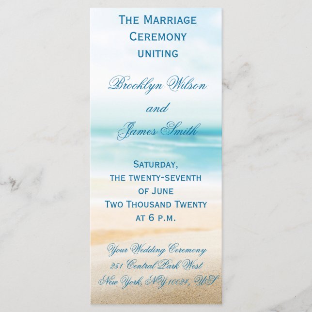 Programas de ceremonias de bodas de playa (Anverso)