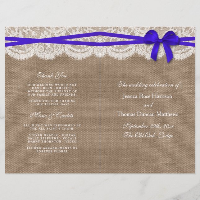 Programas de Colección Rustic Blue Bow Boda (Anverso)