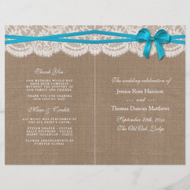 Programas de Colección Rustic Blue Bow Boda (Anverso)