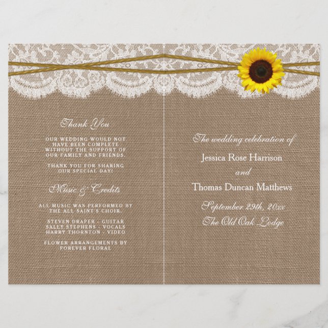 Programas de Colección Rustic Sunflower Boda (Anverso)