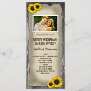 Programas de madera de la boda del girasol del