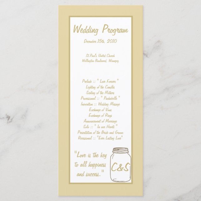 Programas de matrimonio Brown/Tan Mason Jar (Anverso)