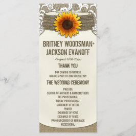 Programas de matrimonio Burlap Lace Sunflower Maso