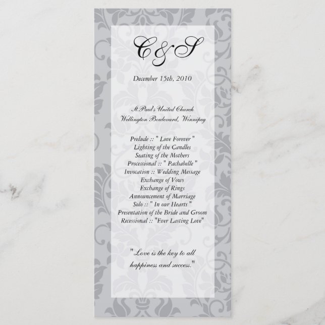 Programas de matrimonio de Damasco Gris de dos ton (Anverso)