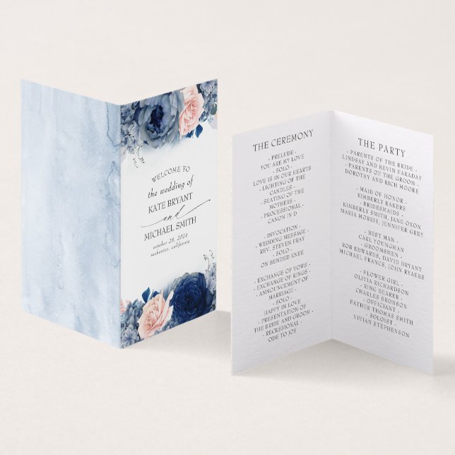 Programas de matrimonio floral Dusty Navy Blue Rub (Interior y exterior)