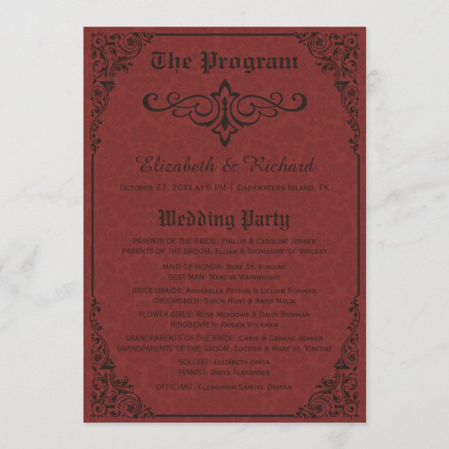 Programas de matrimonio Red Gothic Victorian Damas (Anverso)