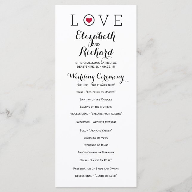 Programas de matrimonio Red Simple Love Wedding (Anverso)