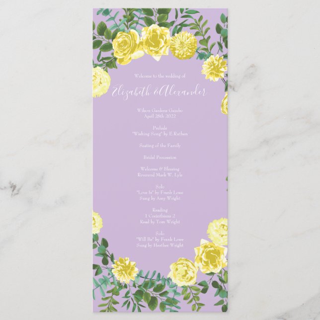 Programas de matrimonio Rosa Lilac morado amarillo (Anverso)