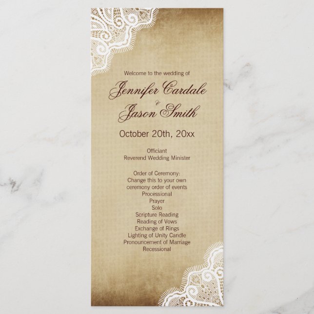 Programas de matrimonio vertical de borde de encaj (Anverso)